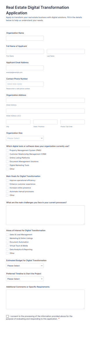 Real Estate Digital Transformation Application Form Template