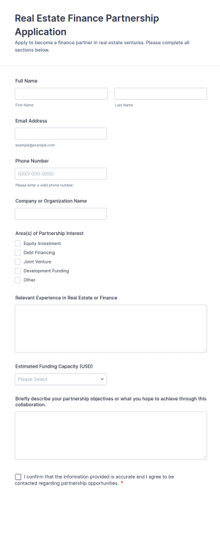Real Estate Finance Partnership Application Form Template