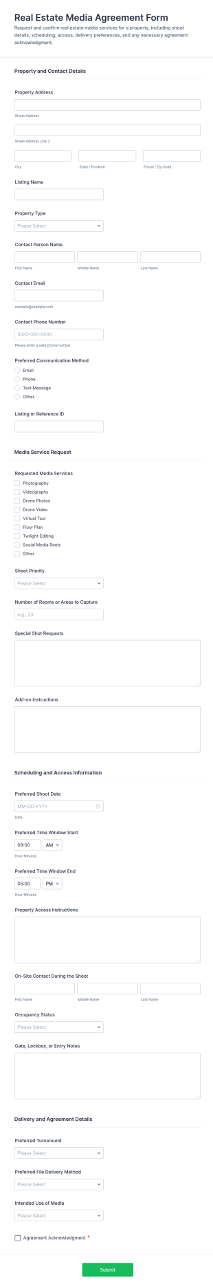 Real Estate Media Agreement Form Template