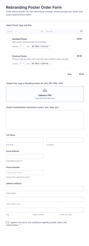 Rebranding Poster Order Form Template