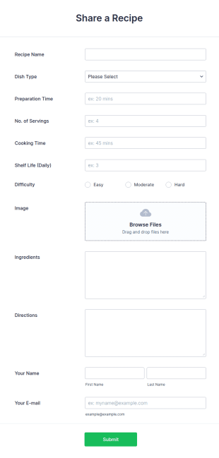 Recipe Sharing Form Template