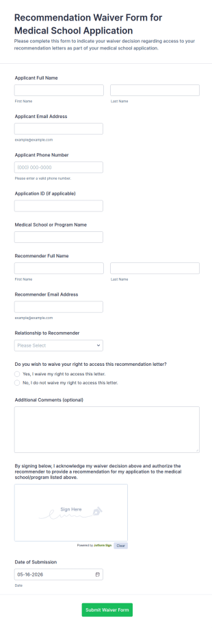 Recommendation Waiver Form For Medical School Application