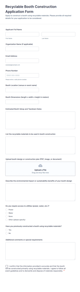 Recyclable Booth Construction Application Form Template