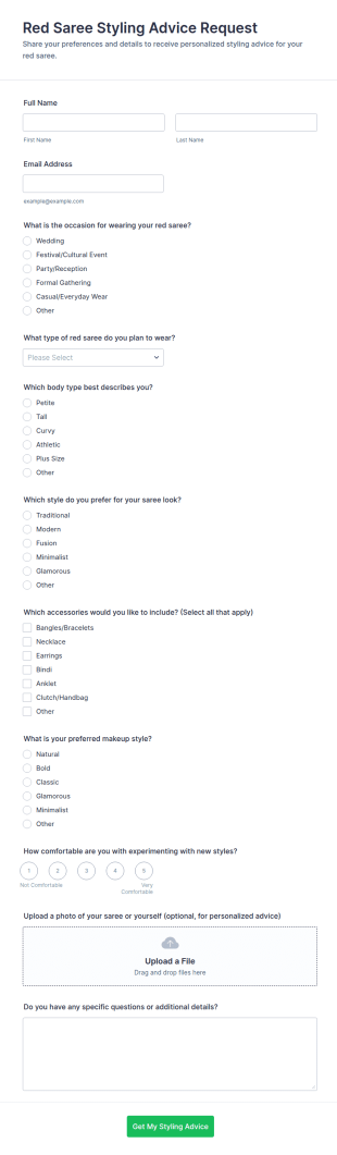 Red Saree Styling Advice Request Form Template