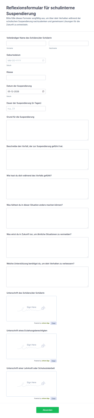 Reflexionsformular Für Schulinterne Suspendierung