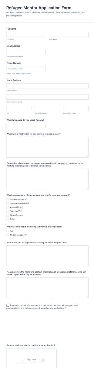 Refugee Mentor Application Form Template