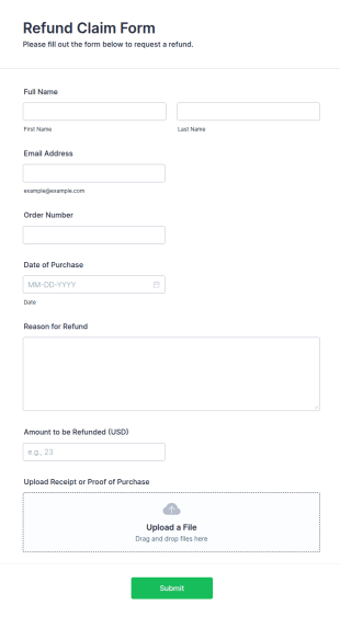 Refund Claim Form Template