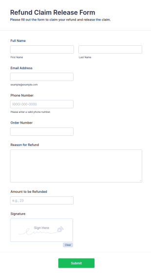 Refund Claim Release Form Template