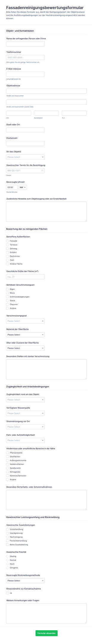 Reinigungseinschätzung Für Immobilien Formular