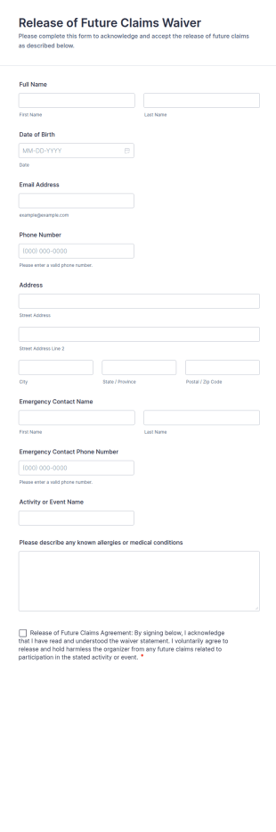 Release Of Future Claims Waiver Form Template