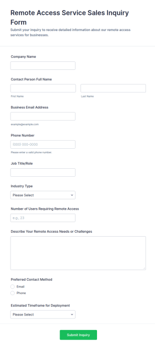 Remote Access Service Sales Inquiry Form Template