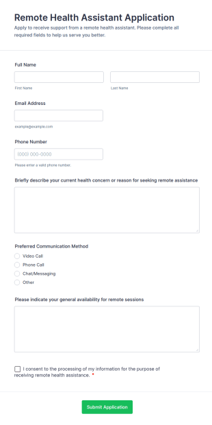 Remote Health Assistant Application Form Template