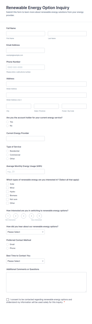 Renewable Energy Option Inquiry Form Template