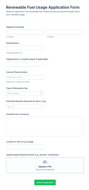 Renewable Fuel Usage Application Form Template