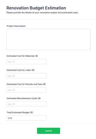Renovation Budget Estimation Form Template