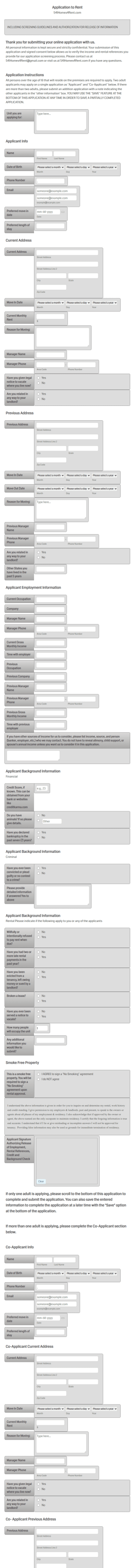 Rental Application With Co Applicant &amp Signatures Form Template
