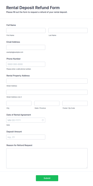 Rental Deposit Refund Form Template