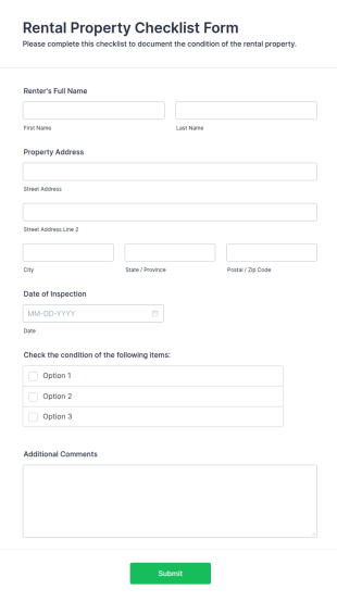 Rental Property Checklist Form Template