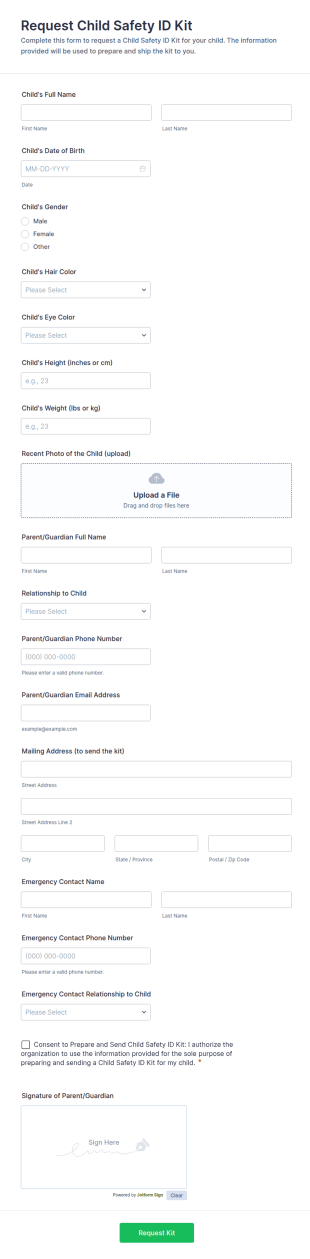 Request Child Safety ID Kit Form Template