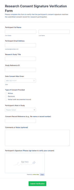 Research Consent Signature Verification Form Template