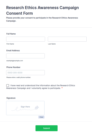 Research Ethics Awareness Campaign Consent Form Template