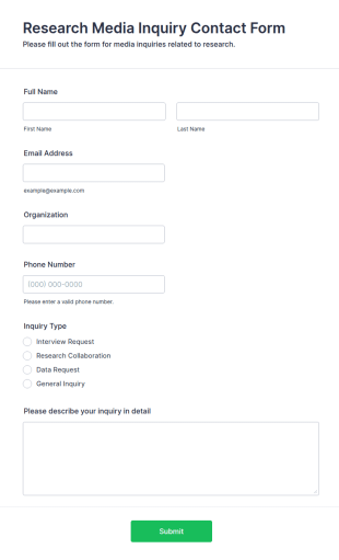 Research Media Inquiry Contact Form Template