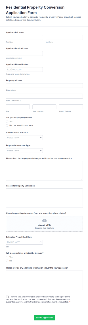 Residential Property Conversion Application Form Template