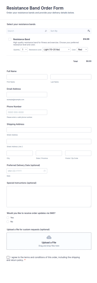 Resistance Band Order Form Template
