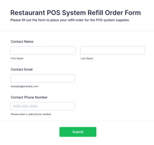 Restaurant POS System Refill Order Form Template