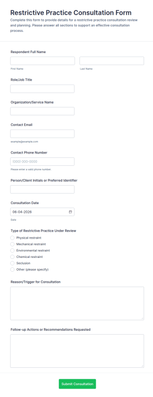 Restrictive Practice Consultation Form Template