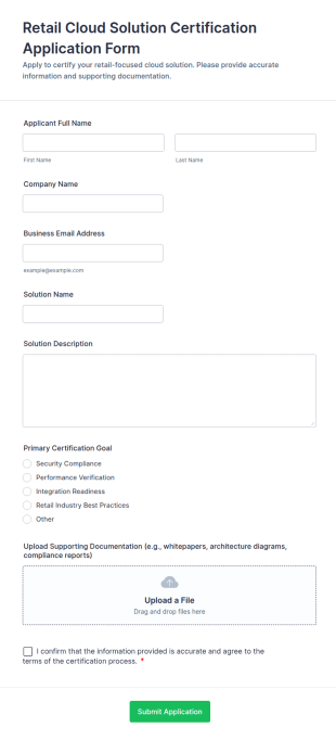 Retail Cloud Solution Certification Application Form Template