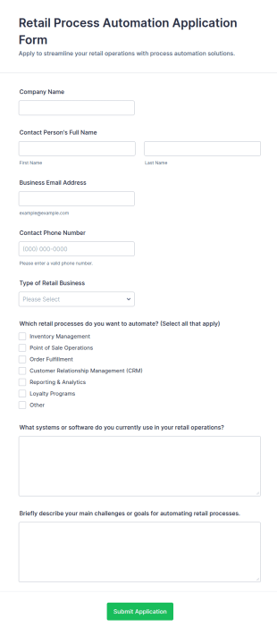Retail Process Automation Application Form Template