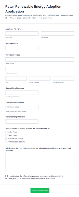 Retail Renewable Energy Adoption Application Form Template