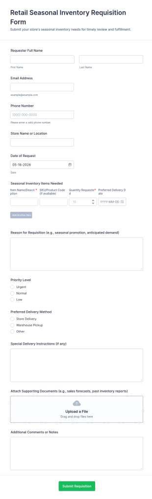 Retail Seasonal Inventory Requisition Form Template