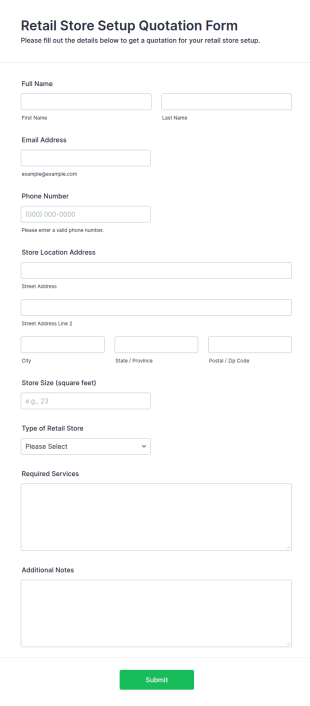 Retail Store Setup Quotation Form Template