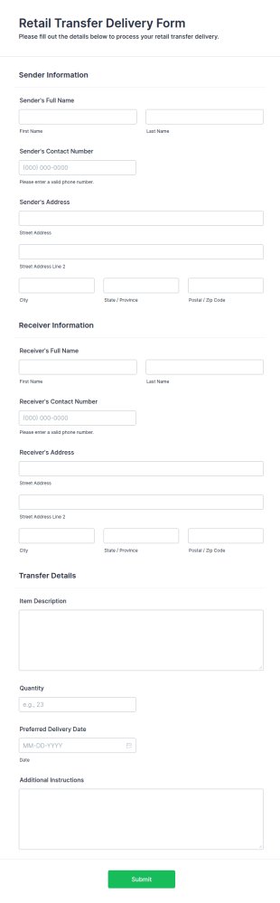 Retail Transfer Delivery Form Template
