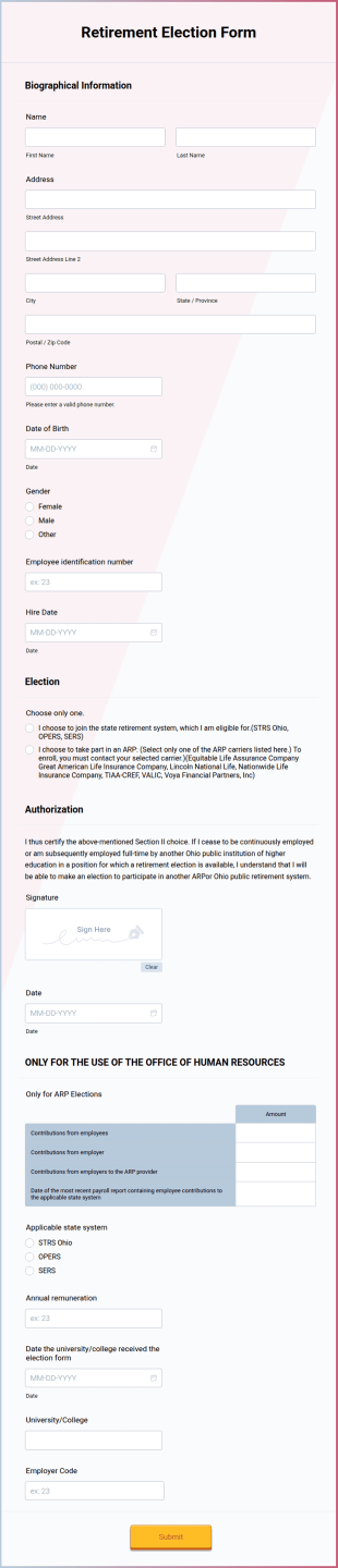 Retirement Election Form Template