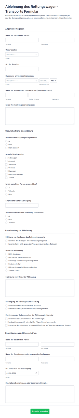 Rettungswagen Abweisungsformular