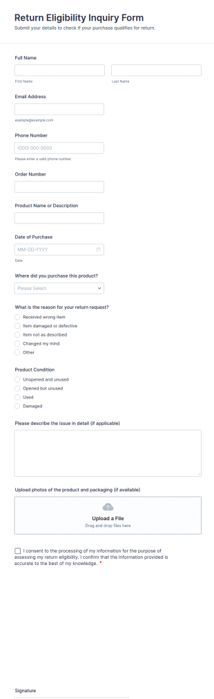 Return Eligibility Inquiry Form Template