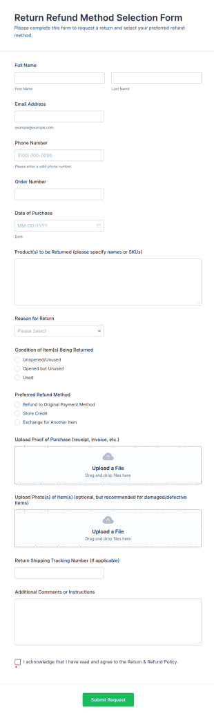 Return Refund Method Selection Form Template