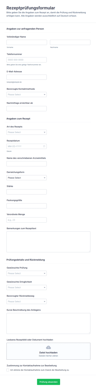 Rezeptüberprüfungsformular