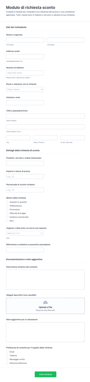Richiesta Di Sconto Form