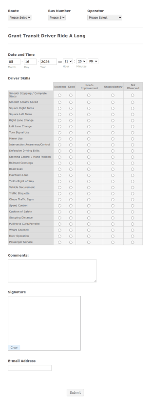 Bus Driver Evaluation Form Template