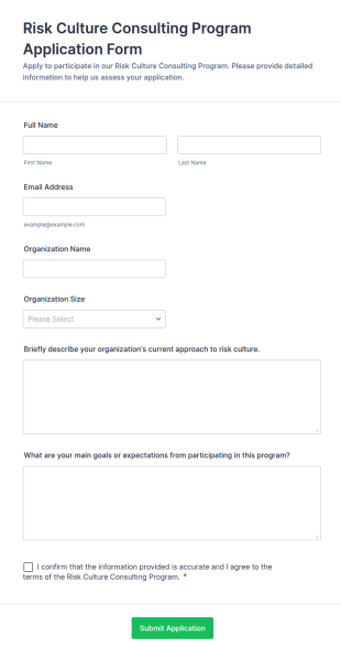 Risk Culture Consulting Program Application Form Template