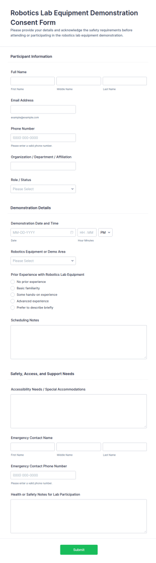 Robotics Lab Equipment Demonstration Consent Form Template