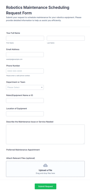 Robotics Maintenance Scheduling Request Form Template