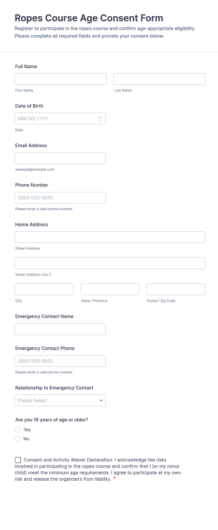 Ropes Course Age Consent Form Template