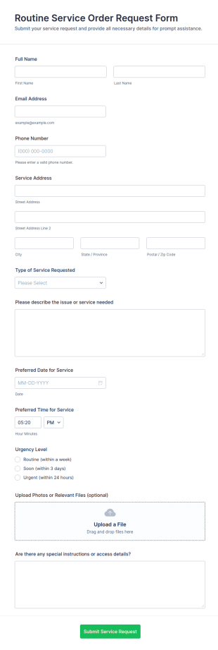 Routine Service Order Request Form Template