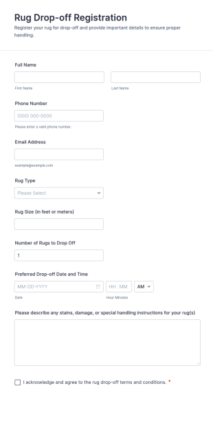 Rug Drop Off Registration Form Template