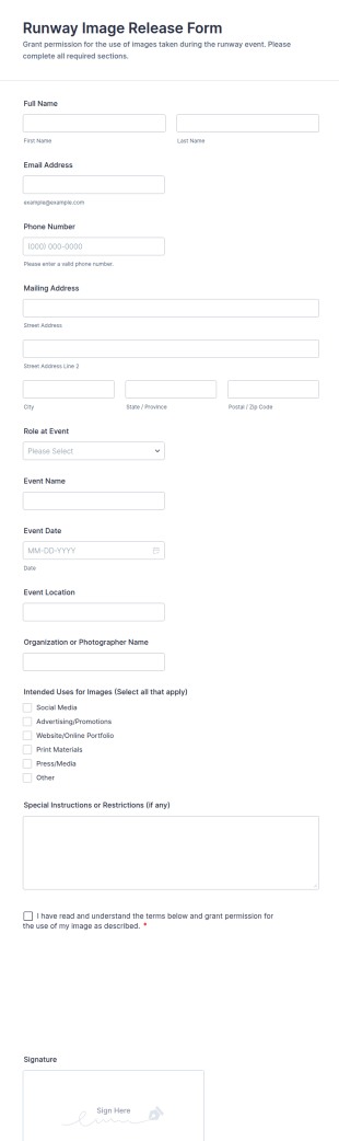 Runway Image Release Form Template